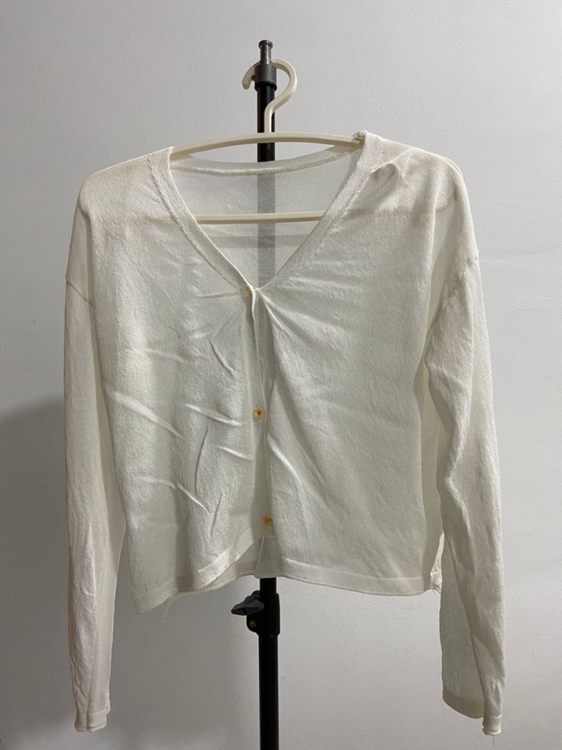 Sheer White Cardigan with Flower Buttons Women s Fashion Coats