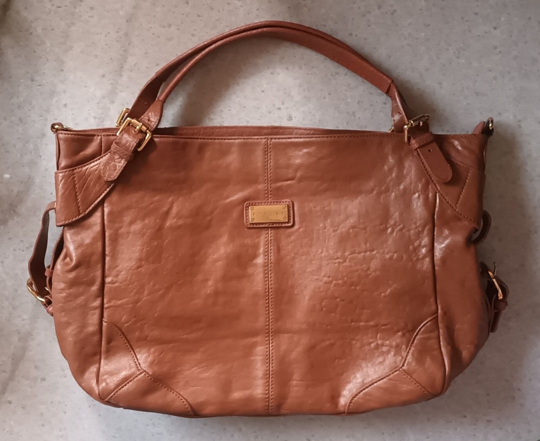 Sisley Hobo Sling Tote Genuine Leather Brown 2nd Like New