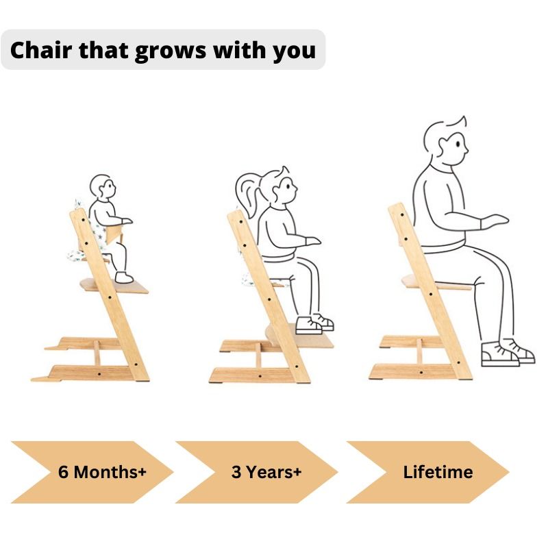 Stokke Inspired Baby High Chair With Adjustable Backrest And Footrest