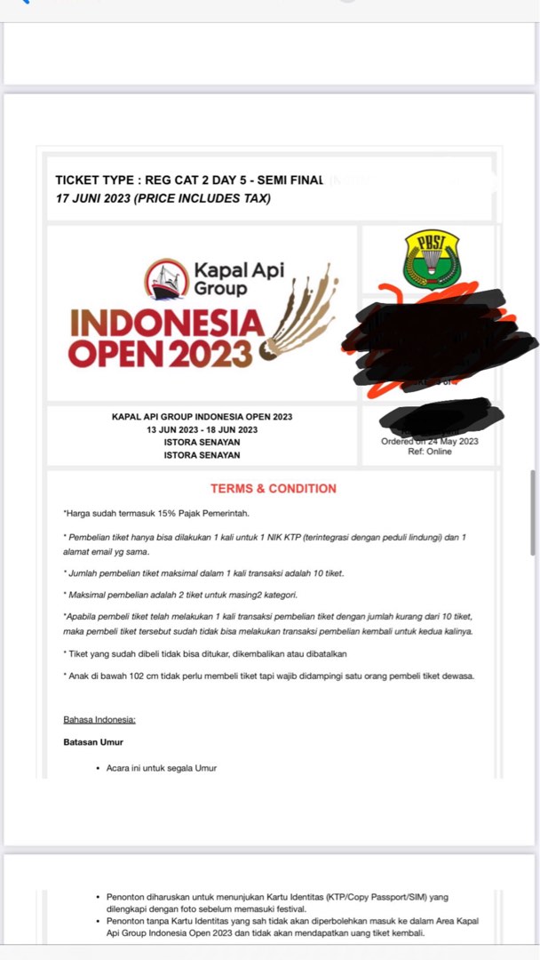 Ticket Indonesia Open Day 5 Istora Senayan, Tiket & Voucher, Tiket