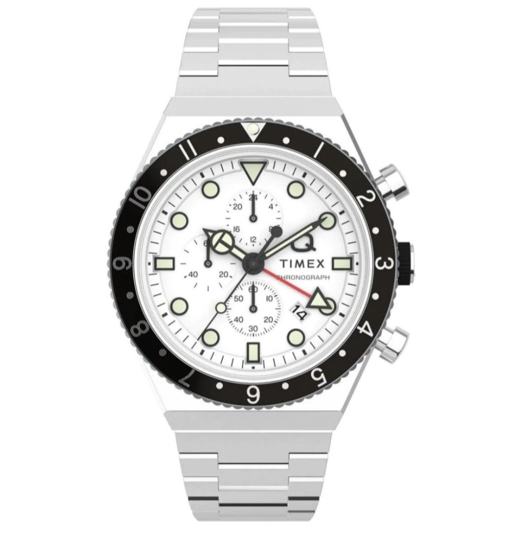 Timex Q GMT Chronograph 40mm Stainless Steel Bracelet Men s Watch TW2V69900 Men s Fashion Watches Accessories Watches on Carousell