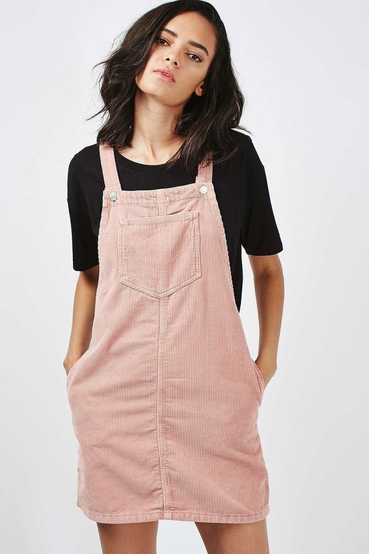 TOPSHOP Pink Moto Cord Pinafore Dress Suede Denim Velvet Womens Dusty Pastel Korean Mini Cute Jumper