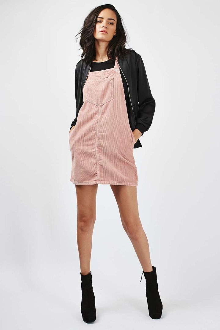 TOPSHOP Pink Moto Cord Pinafore Dress Suede Denim Velvet Womens Dusty Pastel Korean Mini Cute Jumper