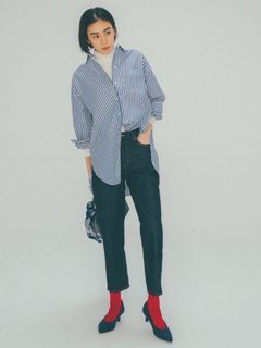 Uniqlo  寬鬆窄管牛仔褲 錐形褲 丹寧藍24腰