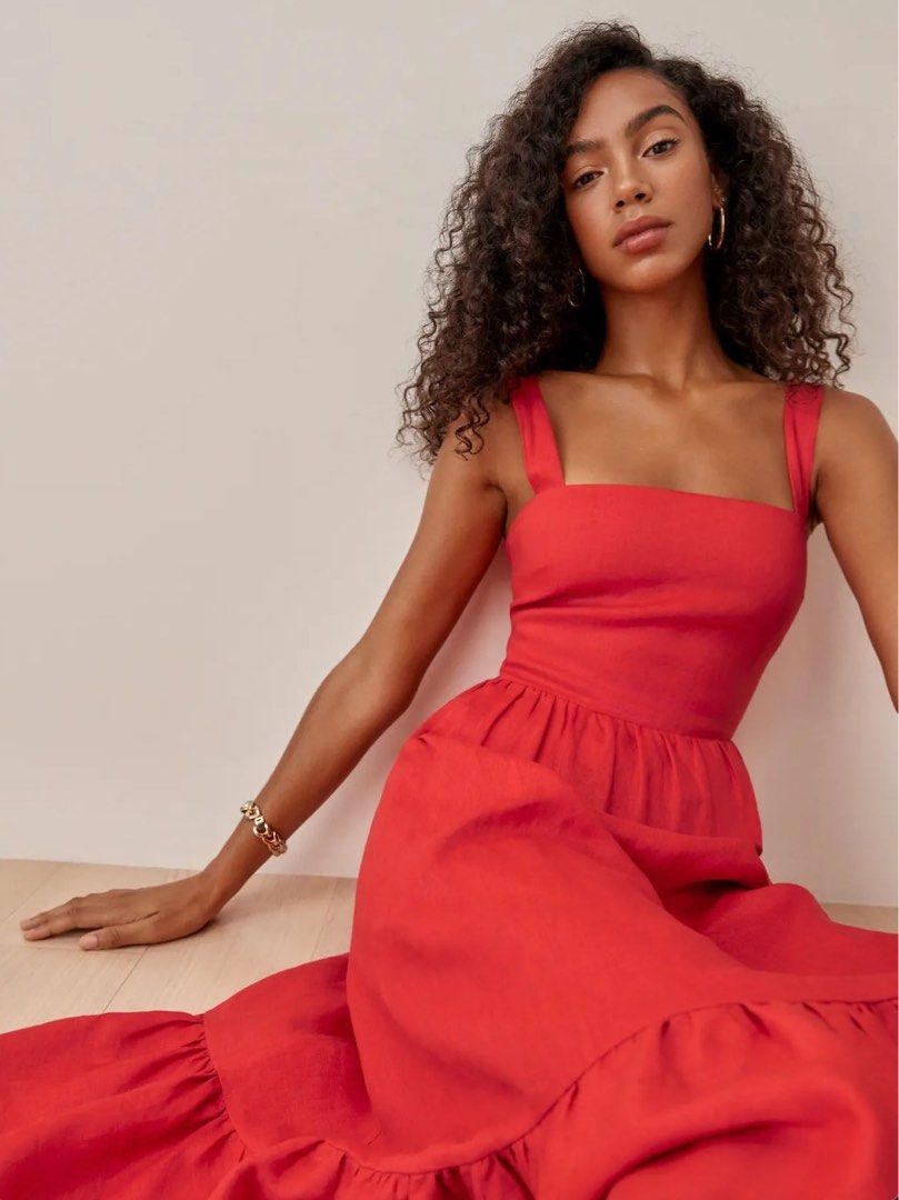 US2 4 6 Reformation Manet Red Hot Day Dress Women s Fashion
