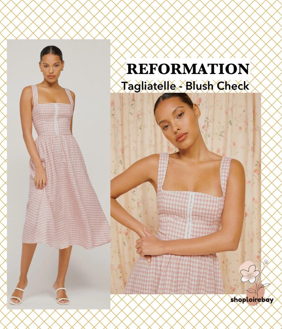 Reformation pink gingham dress discount