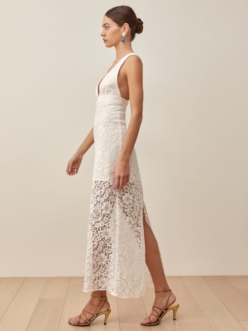 Melina gold and white lace maxi dress sales