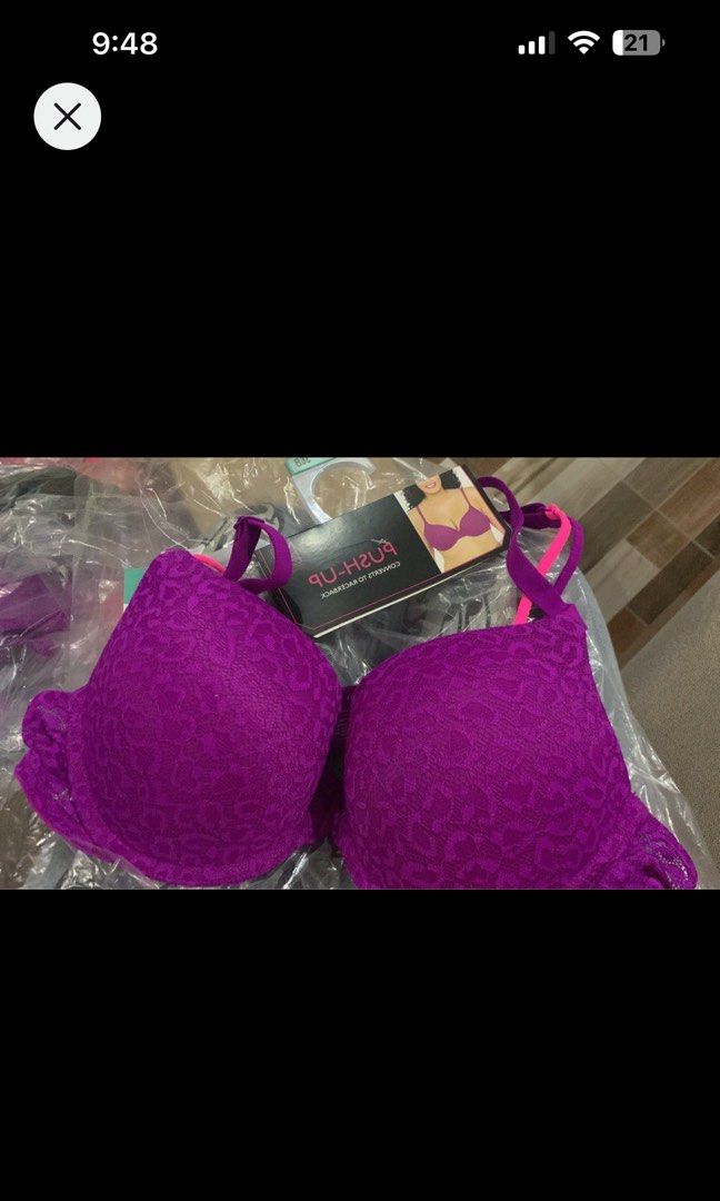 UW laced purple thick foam cup size 34B and 36B, Women's Fashion