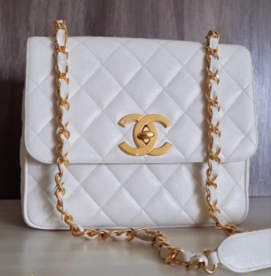 White chanel bag hotsell gold chain