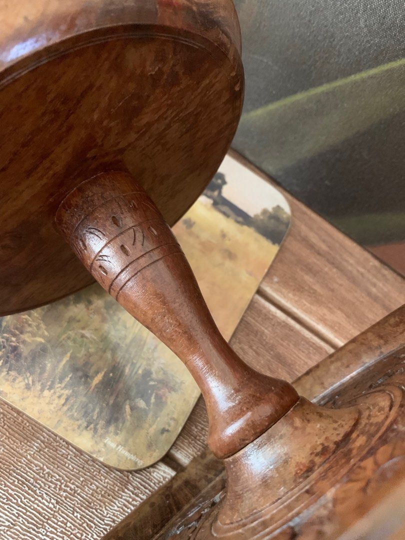 Vintage Hand crafted Teak Carved wood 3 Tiers Round Tray Stand with