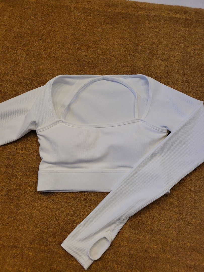 White long sleeve yoga sports top Women s Fashion Activewear on