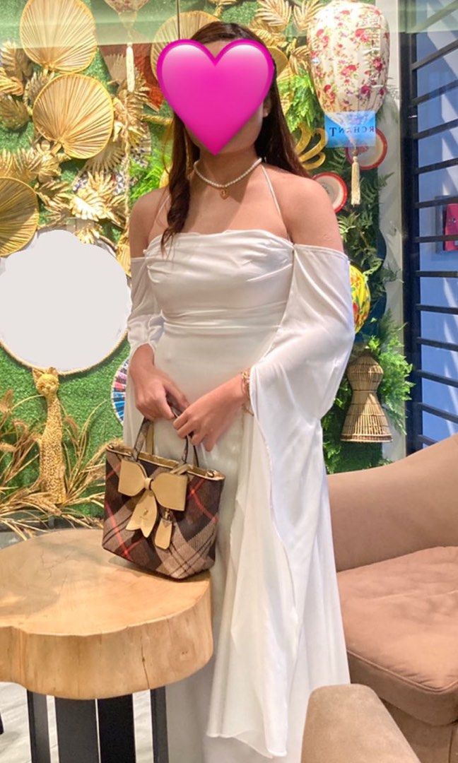 WHITE SATIN BACKLESS BODYCON DRESS SELF TIED FLOWY LONG SLEEVE