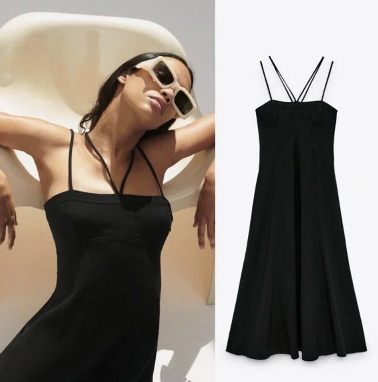 ZARA Black Linen Blend Dress SMALL (Category: Dresses) located in Makati City. Submitted by dlhp__ (Listing ID 1234836643, Image 1). Description: -Brand new. Never worn but washed -Small.