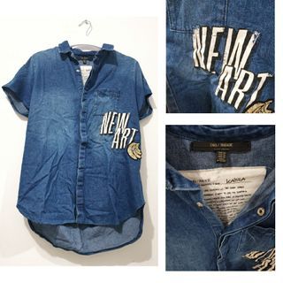 ZARA DENIM JEANS NEW ART SEQUIN chic oversized blouse