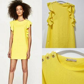 ZARA TRAFALUC YELLOW FRILL sunflower summer bali dress