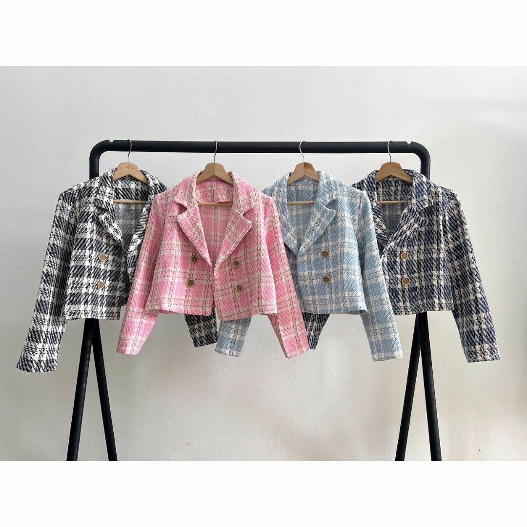 100 IMPORT Kode B3792 4 warna Four Buttons Checker Tweed