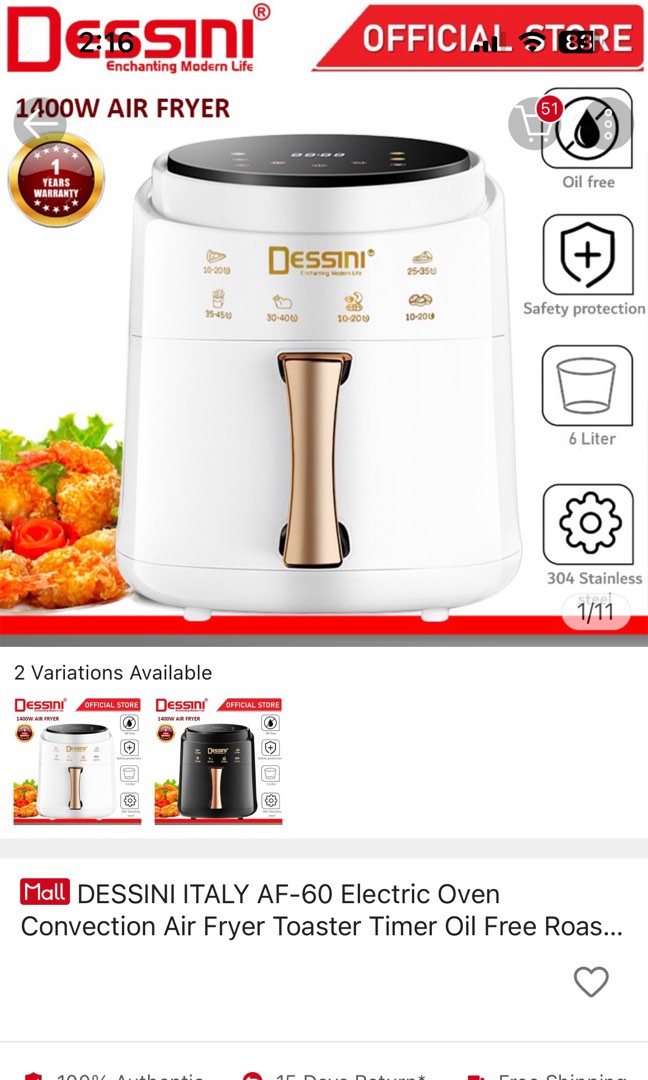 Air Fryers Dessini, TV & Home Appliances, Kitchen Appliances, Fryers on