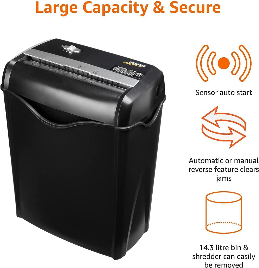 Amazon Basics 56 Sheet CrossCut Paper and Credit Card Shredder with 14.3L Bin for Business