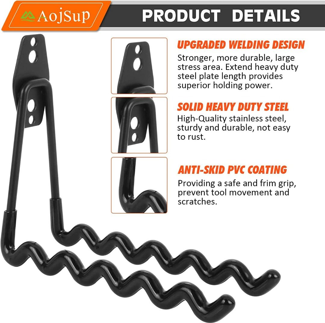 Aol Sup 12 Pack Garage Hooks Heavy Duty Garage Storage Hooks with Anti Slip Coating Garage Hooks for Hanging Power Tools Ladder Bikes Ropes Bulk Items and More Equipment Black Furniture Home