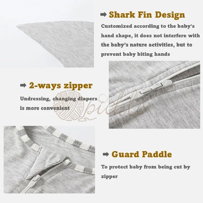 Bamboo Baby sleeping bag with 2 way zip swaddle up shark fin batwing