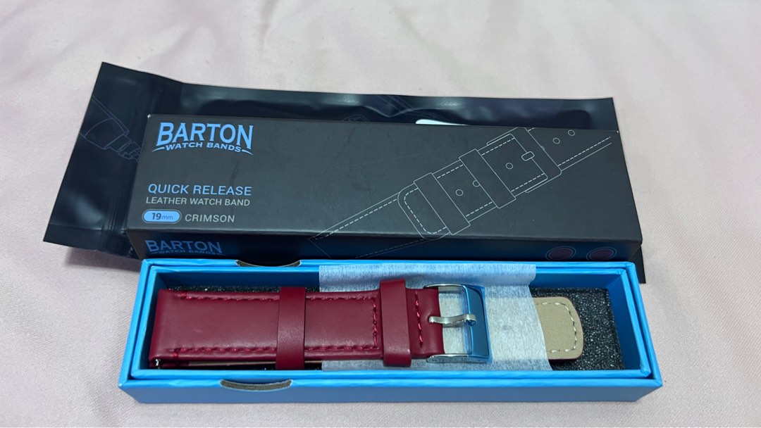 Barton Watch Band 19mm Leather Band Crimson Red, Men's Fashion