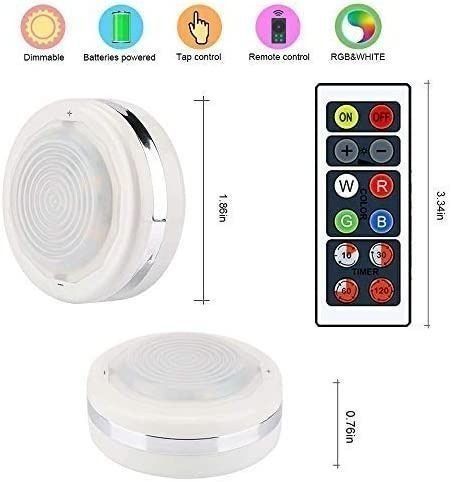 Bawoo Under Cabinet LED Lights RGB Wireless Cupboard Lights Puck Lighting 4000K Dimmable Battery Powered with Remote Control for Kitchen Closet 6 Pack Furniture Home Living Lighting Fans Lighting on