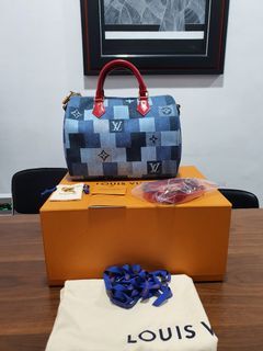 Louis Vuitton Speedy Bandouliere Bag Damier and Monogram Patchwork Denim 30  Blue