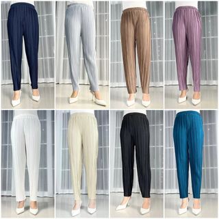 Celana Plisket Premium LIDI model Pensil / Pleated Pencil Pants / Warna Navy Broken White