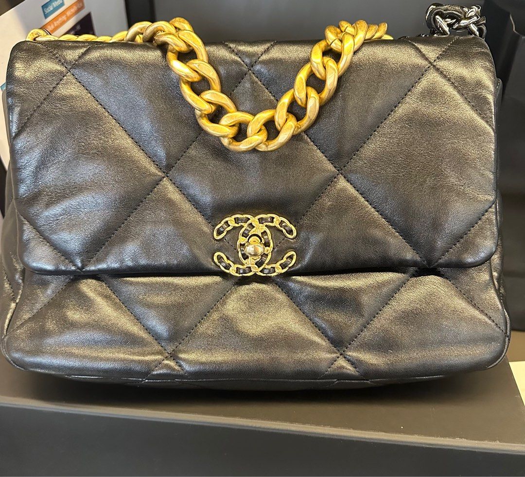 Chanel 19 Medium Navy Blue with Matching Organizer, Luxury, Bags & Wallets  on Carousell