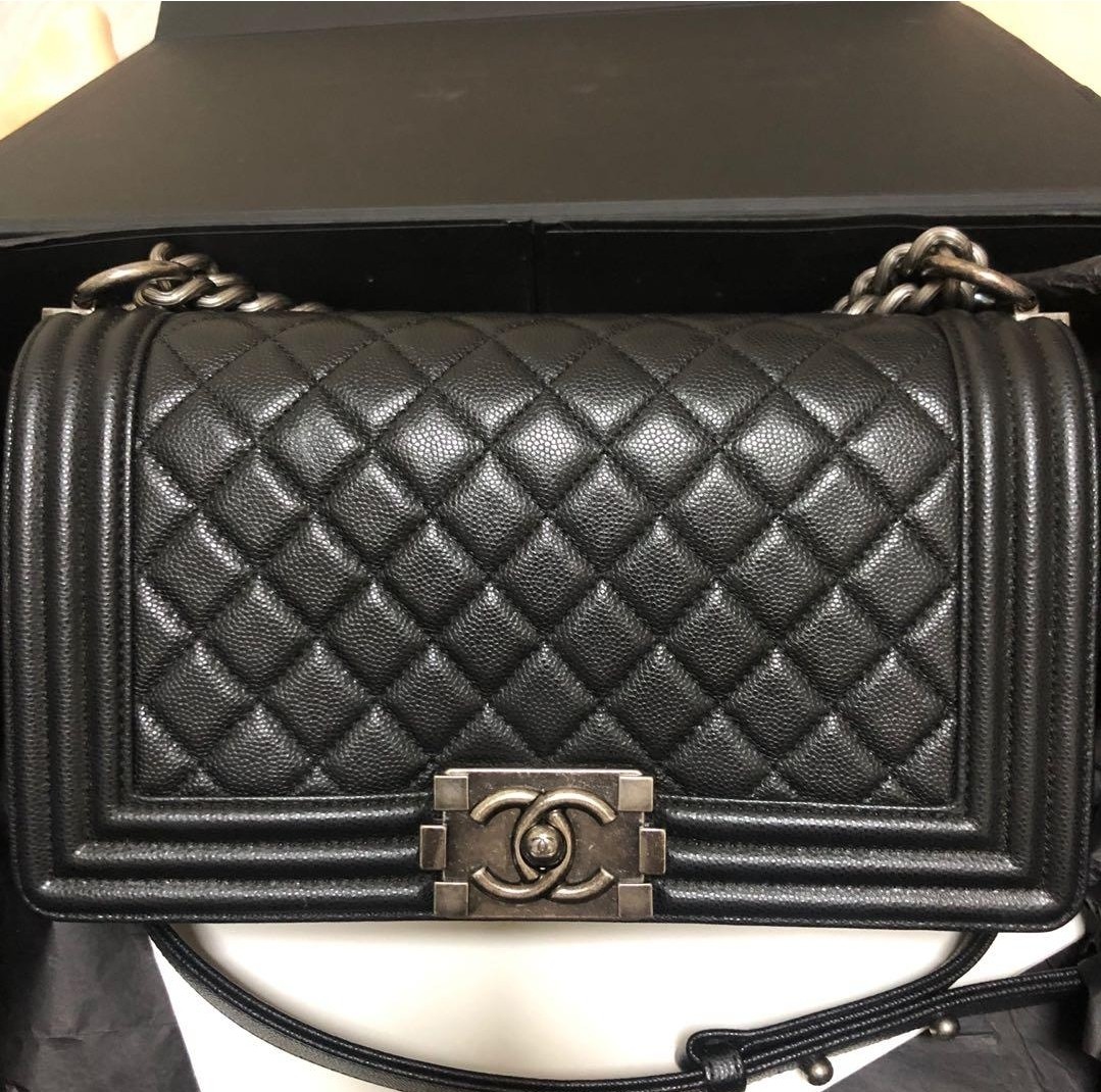 Chanel Boy Medium Caviar Black RHW, Women's Fashion, Bags