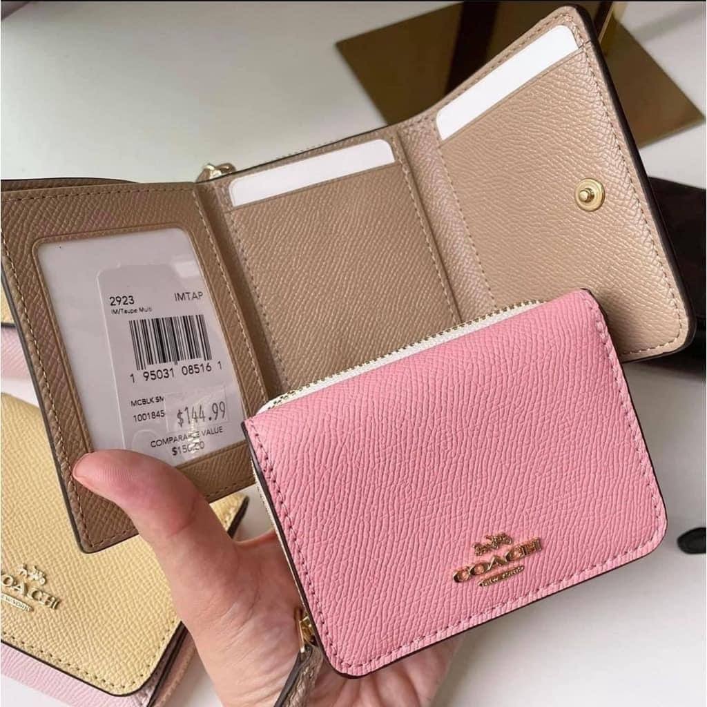 Coach+Small+Trifold+Wallet+Powder+Pink+%26+Chalk+Colorblock+Leather for  sale online