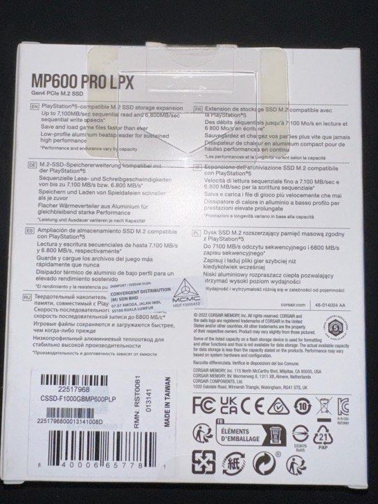 Corsair MP600 PRO LPX 1TB/2TB M.2 NVMe PCIe x4 Gen4 (7,100MB/s