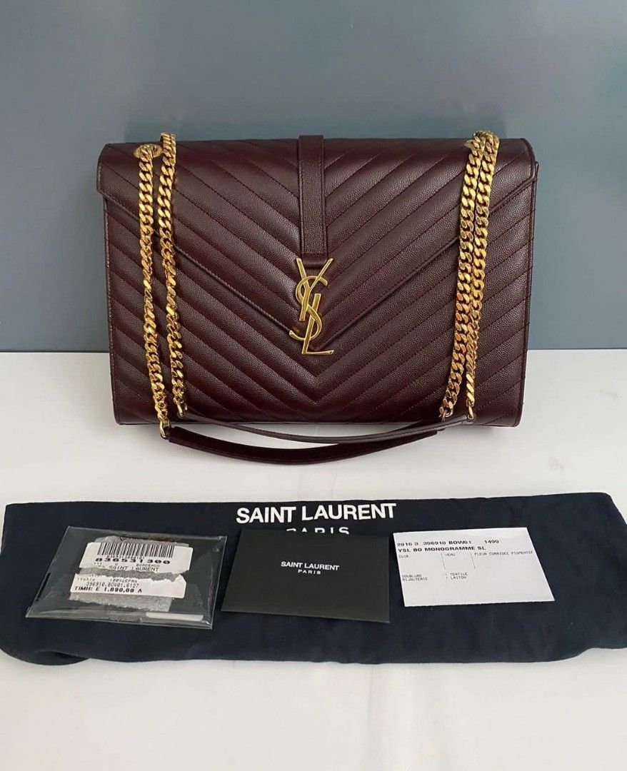 Fast Sale Preloved YSL Envelope Large Bordeaux Ghw 2016 sz 31 x 22