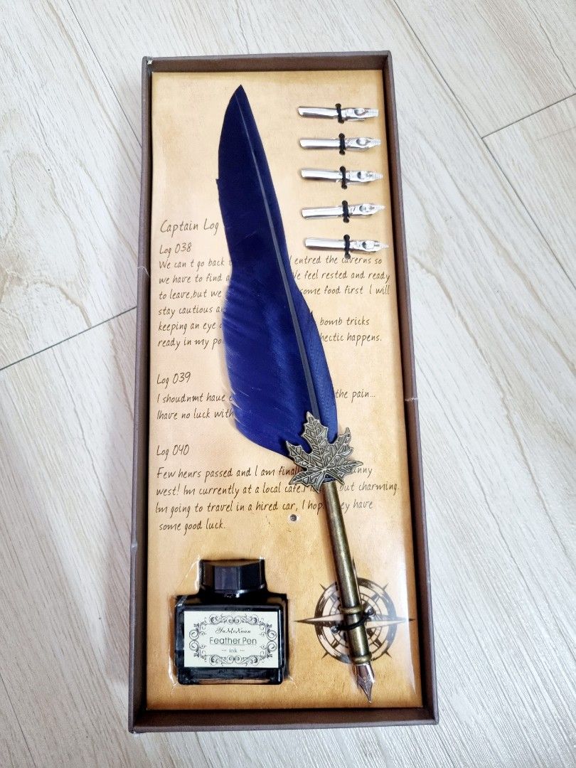 VANGOAL Feather Pen and Ink Set Glittering Quill Pen Set Antique
