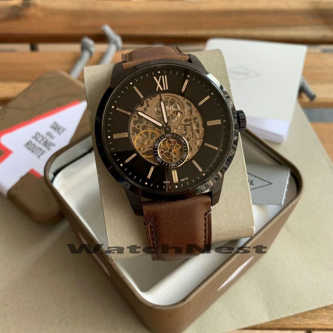 Fossil Original TOWNSMAN 48MM AUTOMATIC BROWN LEATHER WATCH ME3155