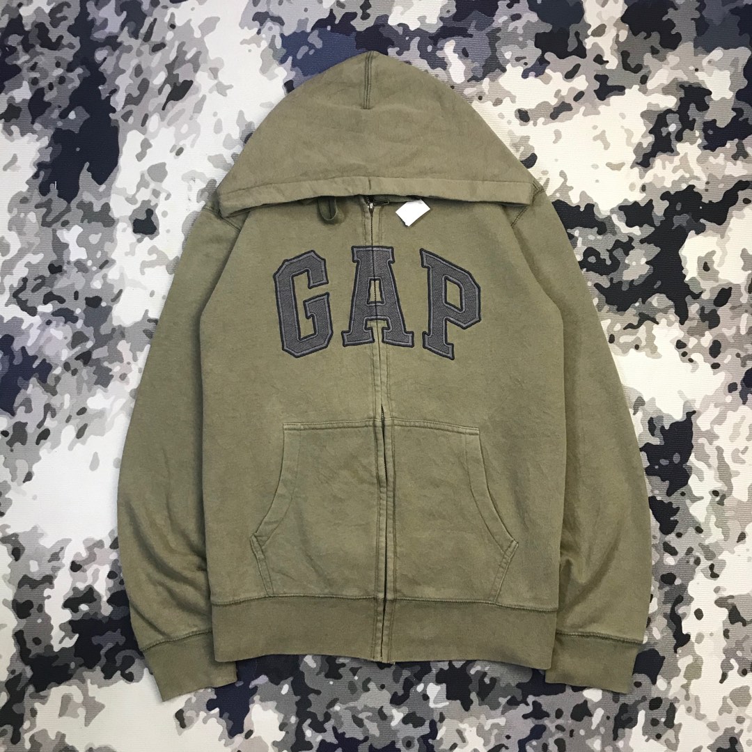 Gap Army Green Zipper Hoodie, Men's Fashion, Tops & Sets, Hoodies