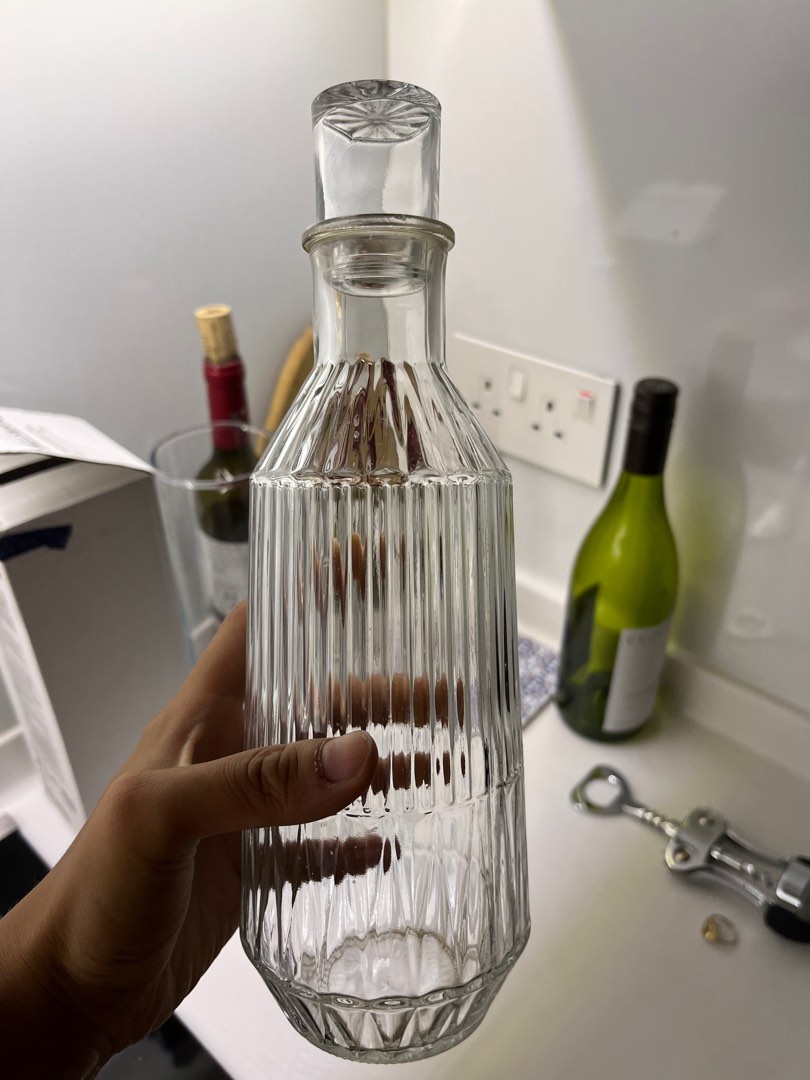 Glass bottle. From IKEA. 27cm tall. 1L., Furniture & Home Living