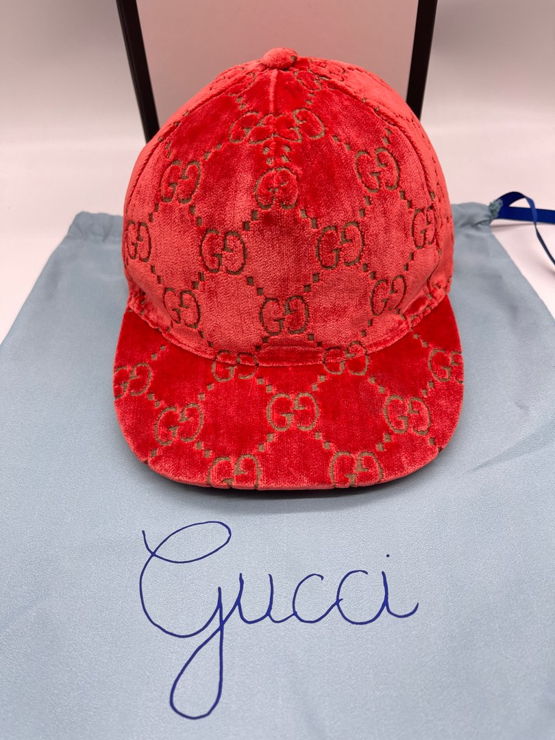 Gucci Red GG Velvet Baseball Cap