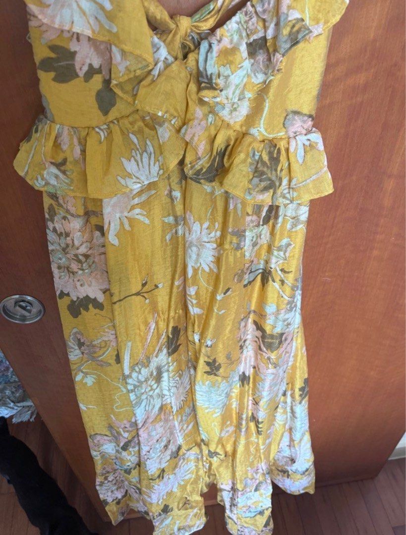 H M floral yellow backless tie back dress Women s Fashion
