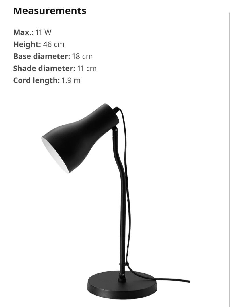 IKEA Finnstarr work lamp study lamp black, Furniture & Home Living, Lighting & Fans, Lighting on