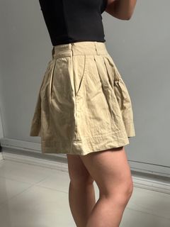 Khaki Pleated Mini Skirt