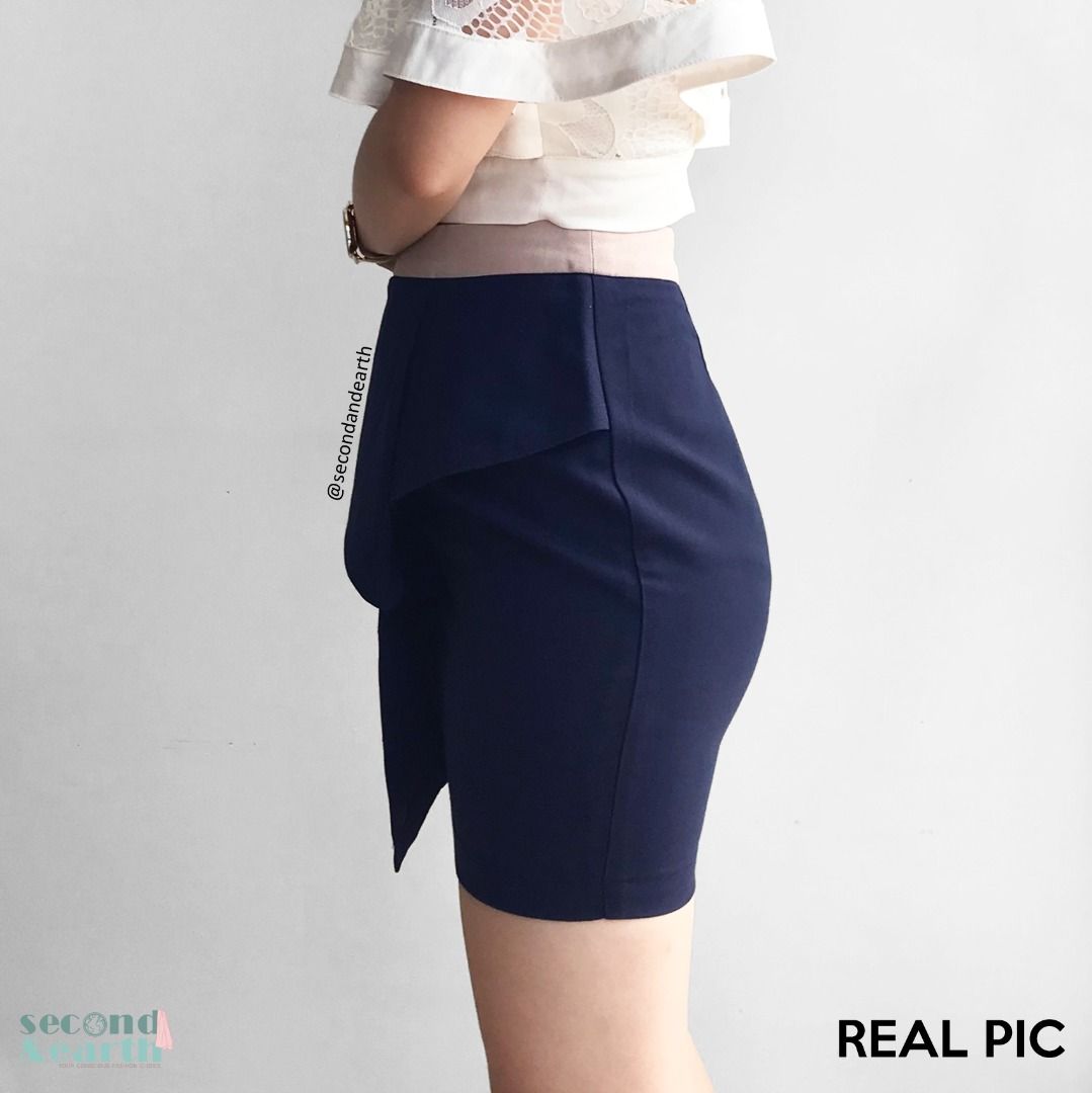 Navy blue fitted pencil uzun skirt