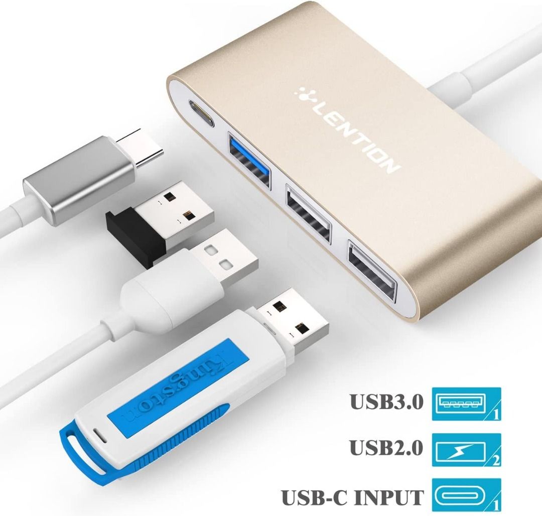 LENTION 4in1 USBC Hub with Type C, USB 3.0, USB 2.0 Compatible 2023