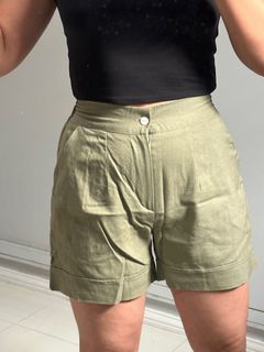 Light Green Linen High Waist Shorts