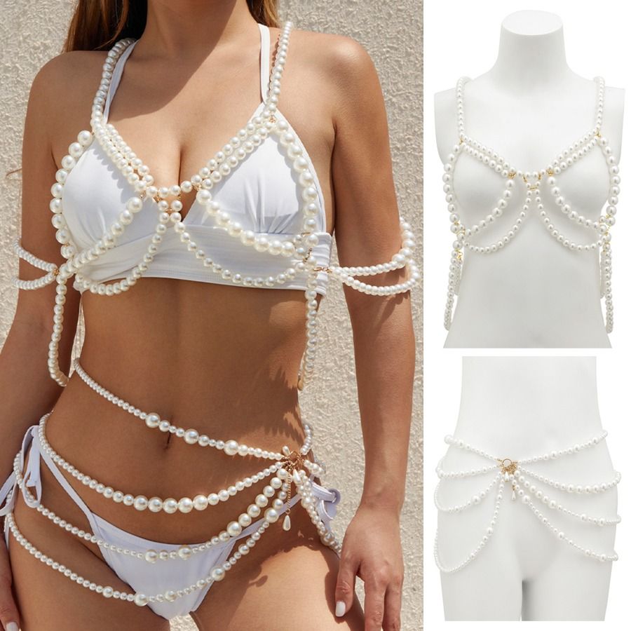 Pearl Chest Chain Underwear Bra Bikini Chain Bra Body Chain Pearl