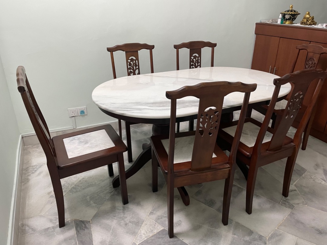 Marble Dining table & 6 chairs, Furniture & Home Living, Furniture