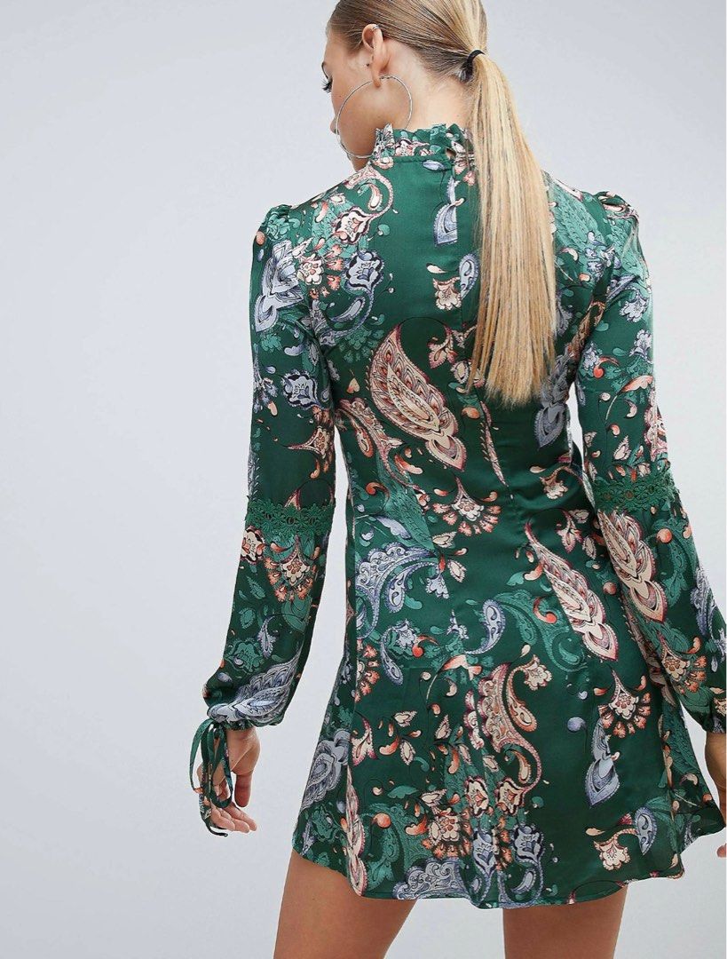 Missguided high neck lace tea dress in floral in multi 2025