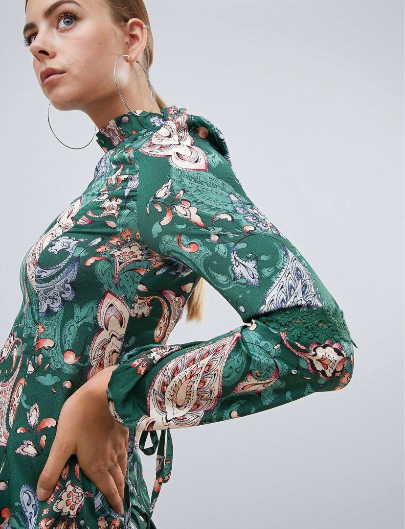 Missguided high neck lace tea shop dress in floral in multi