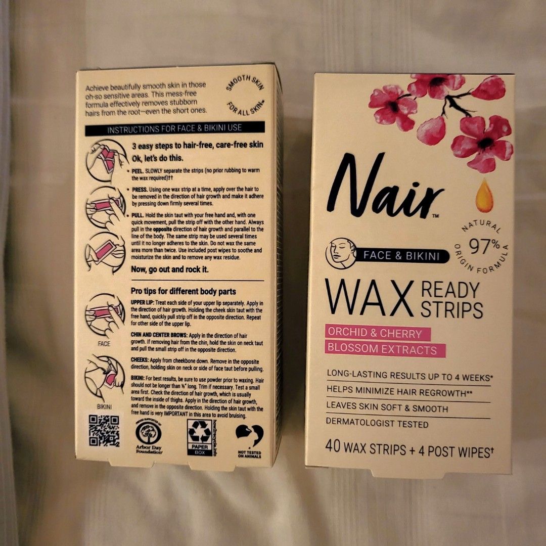 Nair face and bikini hair removal wax ready strips (orchid & cherry