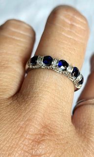 Natural Blue Sapphire & Diamond Ring (size 13)